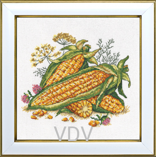 М-0328 "Сонячна кукурудза" (набір для вишивання муліне ДМС + бісер Preciosa) 20х20 см