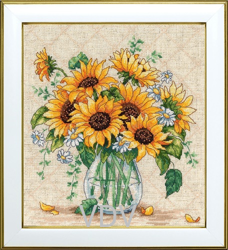 М-0376 "Соняхи у вазі" (набір для вишивання муліне ДМС) 22х25 см