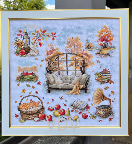 М-0347 "Осінній затишок" (набір для вишивання муліне ДМС) 38х38 см. Вишивка Осінь.