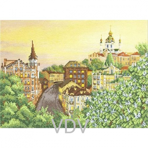 КВ Т-0469 "Весняний вечір на Андріївському узвозі" (вишита картина бісером Preciosa (Чехія) 21.5х27 см