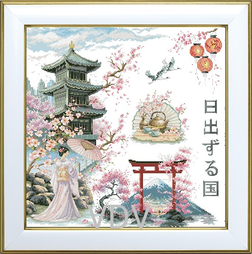 КВ М-0306 "Цвітіння сакури" (вишита картина муліне ДМС) 38х38 см