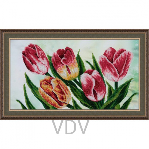 КВ Т-0716 "Весняні тюльпани" (вишита картина бісером Preciosa (Чехія) 47х25 см