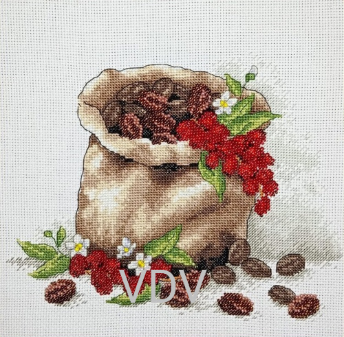 М-0314 "Кава" (набір для вишивання муліне ДМС + бісер Preciosa) 20х20 см фото 2