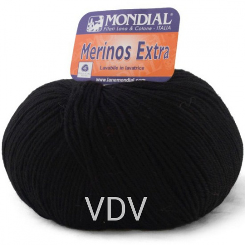 0200 Пряжа Mondial Merinos Extra (100 г/245 м) 50% вовна, 50 п/с, чорний
