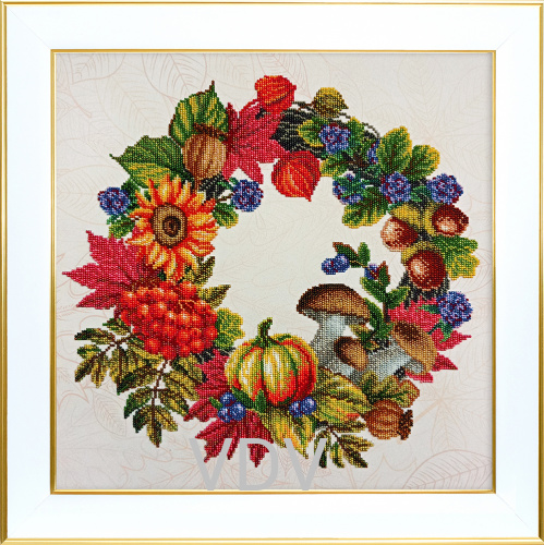 КВ Т-1414 "Осінній віночок" (вишита картина бісером Preciosa (Чехія) 40х40 см