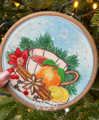 ВК-0112 "Святковий глінтвейн" (набір для вишивання декоративною вишивкою та бісером з п'яльцями-рамкою ДМС) Ø 13.5 см