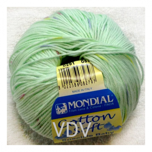 0291 Пряжа Mondial Cotton Soft (50 г/180 м) 100% бавовна, салатовий меланж