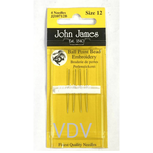 JJ10712B Голка вишивальна бісерна із заокругленим кінцем №12 (1 блістер х 4 голки) JohnJames (Англія)