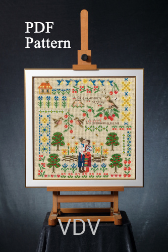 Електронна схема М-0377 "Ой, у вишневому саду.." (PDF-схема для вишивання муліне ДМС) 19х19 см
