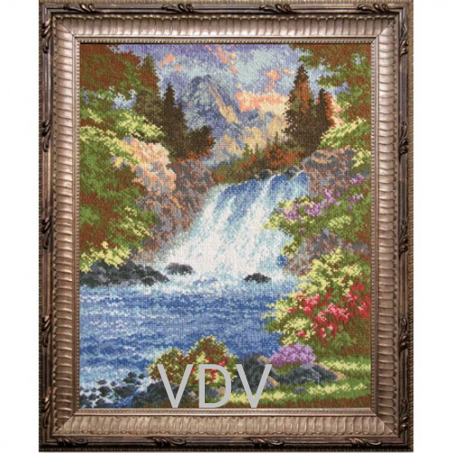 КВ М-0029 "Гірський водоспад" (вишита картина муліне ДМС) 30x40 см