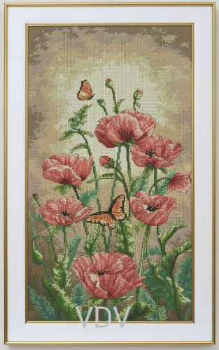 М-0271 "Маковий полудень" (набір для вишивання муліне ДМС) 20х40 см ч/б. схема. Вишивка Маки.