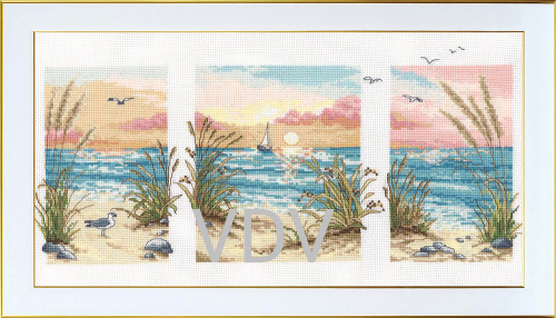 КВ М-0387 "Триптих. Море" (вишита картина муліне ДМС) 38х20 см