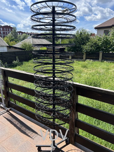 Торговельна металева стійка, кругла, обертальна, 15 рівнів, 190 см, чорна