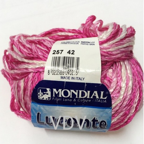 257 Пряжа Mondial Lucente (50 г /90 м) 50% бавовна, 50% віскоза, біло-рожевий меланж