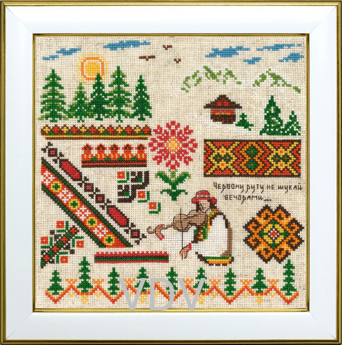 КВ М-0392 "Червона рута" (вишита картина муліне ДМС) 19х19 см