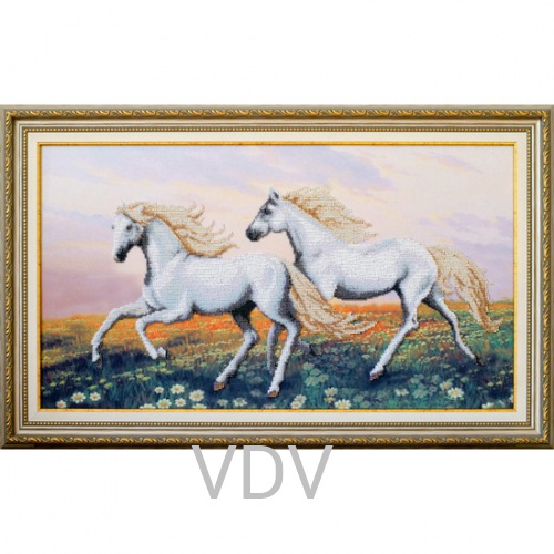КВ Т-0495 "Коні" (вишита картина бісером Preciosa (Чехія) 60х33 см
