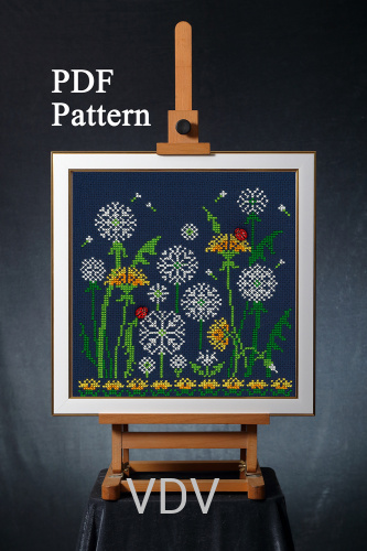 Електронна схема М-0379 "Кульбабки" (PDF-схема для вишивання муліне ДМС)  14х14 см