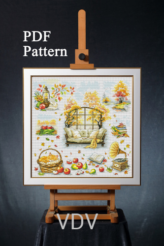 Електронна схема М-0347 "Осінній затишок" (PDF-схема для вишивання муліне ДМС) 38х38 см