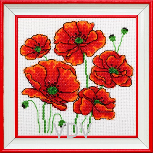 КВ М-0220 "Маки" (вишита картина муліне акрил) 15х15 см