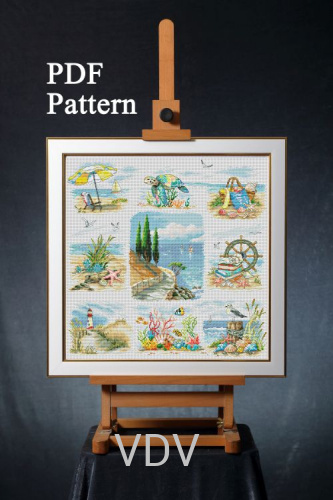 Електронна схема М-0318 "Лазурна мрія" (PDF-схема для вишивання муліне ДМС) 38х38 см