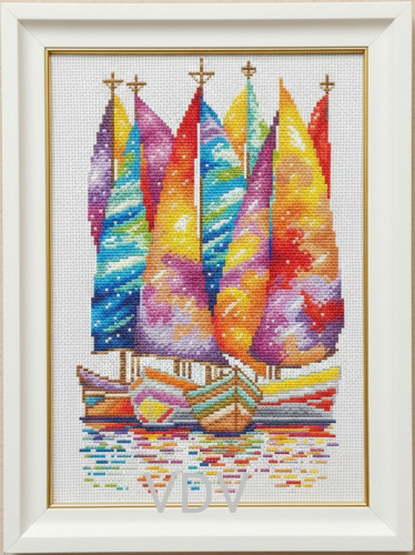 М-1263 "Під вітрилами мрій" (набір для вишивання муліне ДМС) 16x23 см. Вишивка Вітрильник.