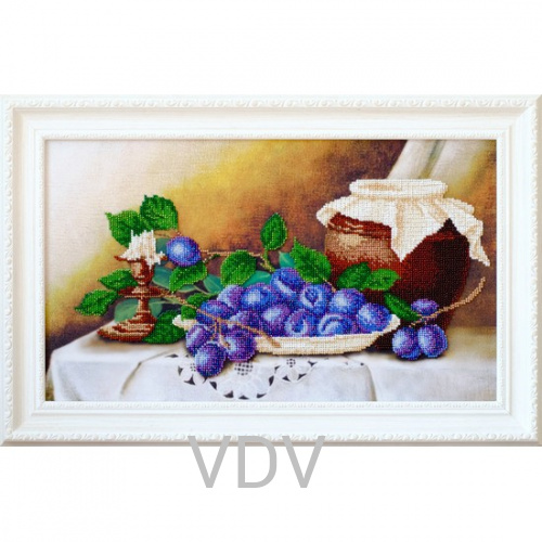 КВ Т-0601 "Сливовий натюрморт" (вишита картина бісером Preciosa (Чехія) 42х24.5 см
