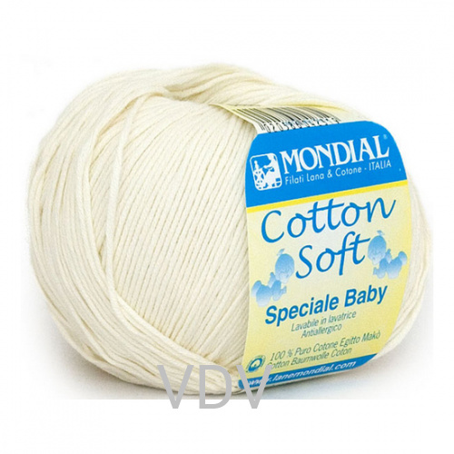 0466 Пряжа Mondial Cotton Soft (50 г/180 м) 100% бавовна, молочний