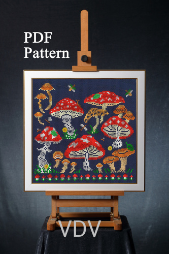 Електронна схема М-0380 "Мухоморчики" (PDF-схема для вишивання муліне ДМС)  14х14 см