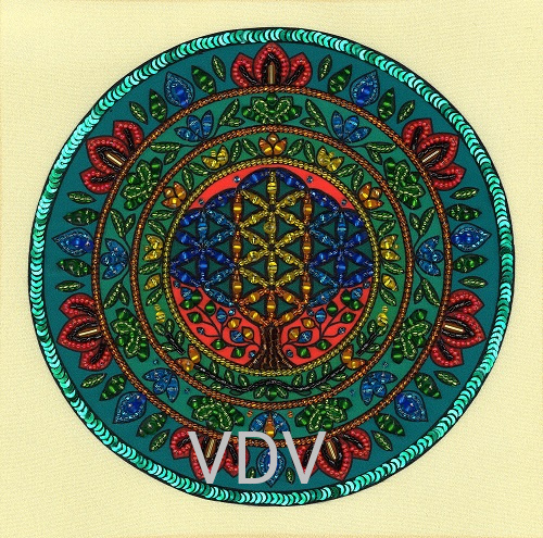 КВ Т-1433 "Мандала. Лотос-сила відродження" (вишита картина бісером Preciosa, рубка, паєтки в прикріп (Чехія) 20х20 см