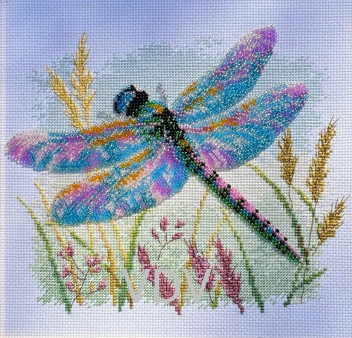 М-0319 "Мерехтливі крильця" (набір для вишивання муліне ДМС + бісер Preciosa) 20х20 см. Вишивка Комахи. фото 2