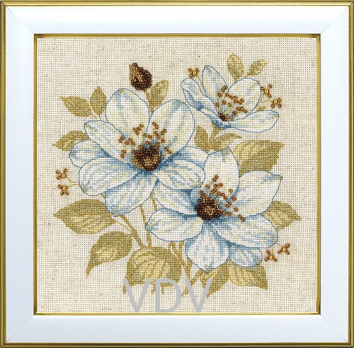 М-0315 "Золоте мереживо білих квітів " (набір для вишивання ДМС + бісер Preciosa) 20х20 см