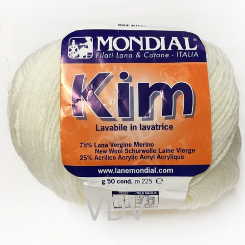0100 Пряжа Mondial Kim (50 г/225 м) 75% вовна, 25% п/е, білий