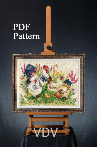 Електронна схема М-0375 "Пташиний двір" (PDF-схема для вишивання муліне ДМС)  22х16 см