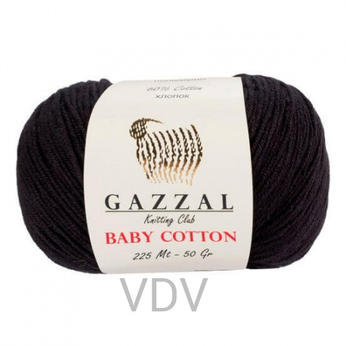 3433 Пряжа GAZZAL Baby Cotton (50 г/165 м) 60% бавовна, 40% акрил (чорний)  