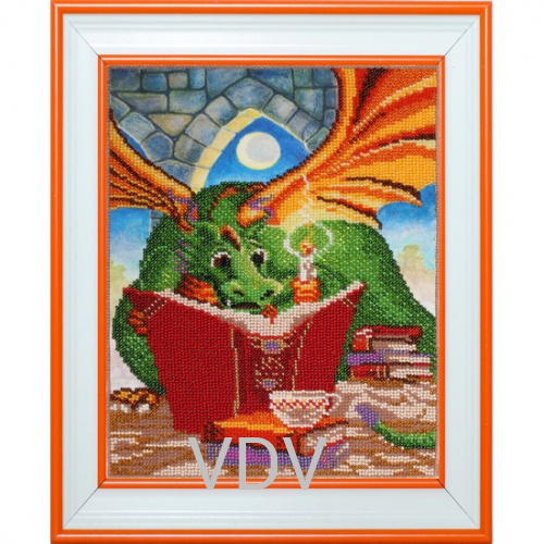 КВ Т-0581 "Дракончик з книгою" (вишита картина бісером Preciosa (Чехія) 20х27 см