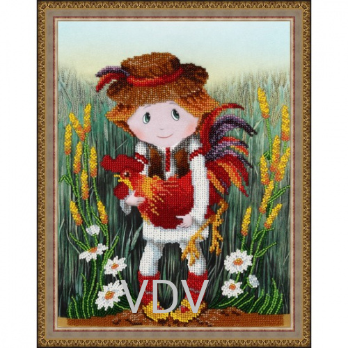 КВ Т-0830 "Хлопчик з півнем" (вишита картина бісером Preciosa (Чехія) 21х27 см