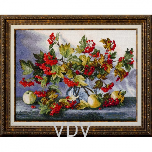 КВ М-0031 "Калиновий натюрморт"(вишита картина муліне ДМС) 47x36 см