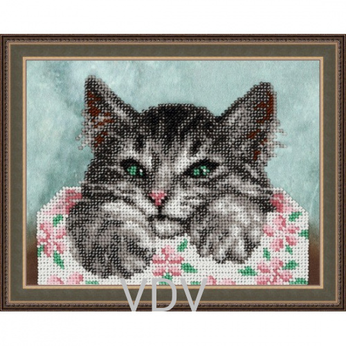 КВ Т-0828 "Котик Мурчик" (вишита картина бісером Preciosa (Чехія) 18.5х14.5 см