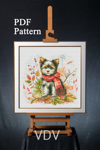 Електронна схема М-0353 "Песик Йорчик" (PDF-схема для вишивання муліне ДМС) 20х20 см