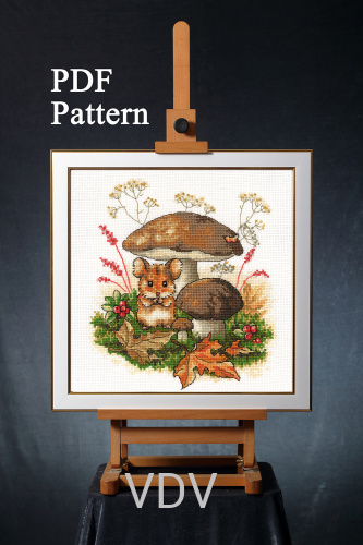 Електронна схема М-0330 "Хом'ячок під грибком" (PDF-схема для вишивання муліне ДМС 20х20 см