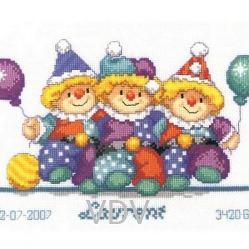 2002/70441 "Три клоуни" (набір для вишивання муліне, метрика) 18х27 см Vervaco 