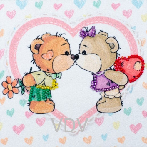 КВ Т-0949 "Закохані ведмежата" (вишита картина бісером Preciosa (Чехія) 11х11 см