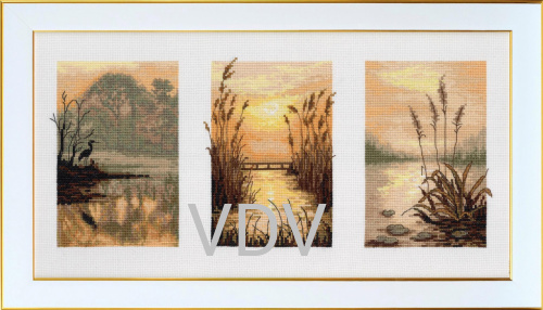 М-0393 "Триптих. Ранкова димка" (набір для вишивання муліне ДМС) 38х20 см фото 3