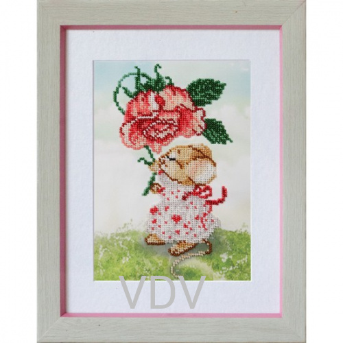КВ Т-0547 "Мишка з квіточкою" (вишита картина бісером Preciosa (Чехія) 15х21 см