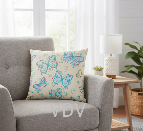 М-0766 Декоративна подушка "Метелики" (набір для вишивання декоративними швами) 40x40 см