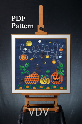 Електронна схема М-0381 "Гарбузики Хелловін" (PDF-схема для вишивання муліне ДМС) 14х14 см