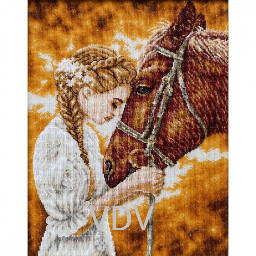 КВ Т-1298 "Дівчина з конем" (вишита картина бісером Preciosa (Чехія) 34х45 см