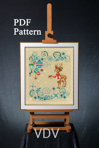 Електронна схема М-0389 "Різдвяна листівка "Олень" (PDF-схема для вишивання муліне ДМС) 15х18 см