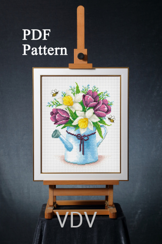 Електронна схема М-0288 "Весняний настрій" (PDF-схема для вишивання муліне ДМС) 15,5х19 см