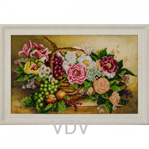 КВ Т-0597  "Квіти в корзині" (вишита картина бісером Preciosa (Чехія) 44х27 см